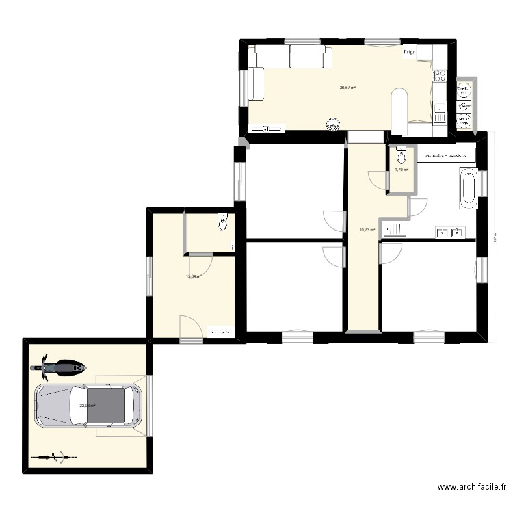 MODIF 1 AVEC 3 CH. Plan de 6 pièces et 79 m2