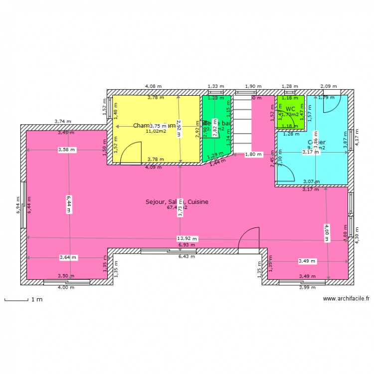 Maison rdc salon cuisine sejour. Plan de 0 pièce et 0 m2