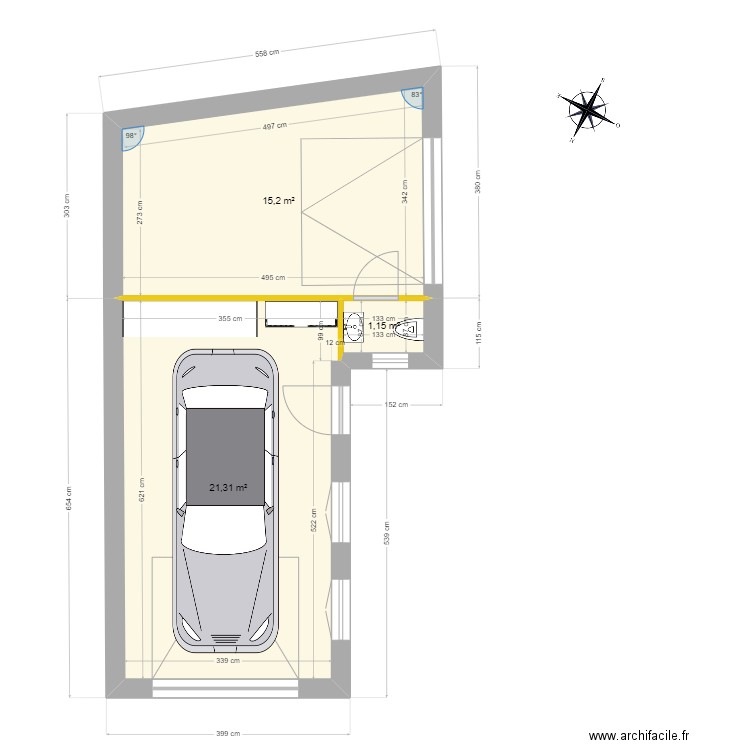 Extention chambre et garage. Plan de 3 pièces et 38 m2