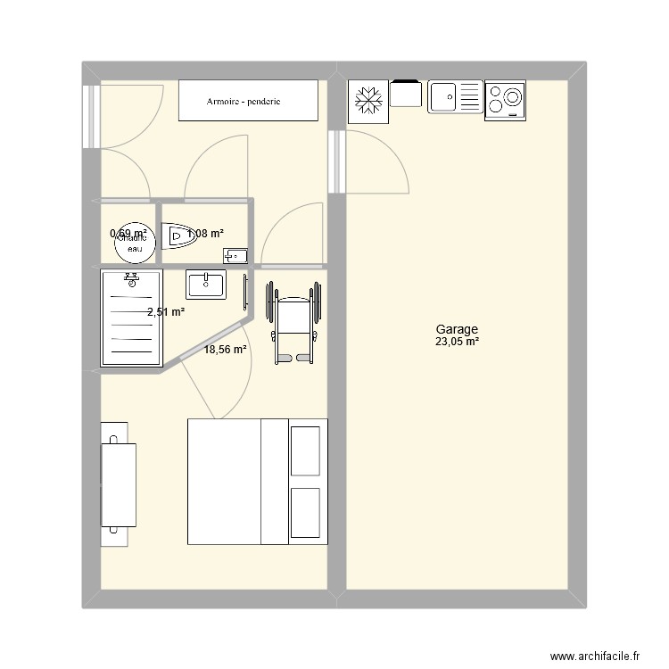 GARAGE 6. Plan de 5 pièces et 46 m2