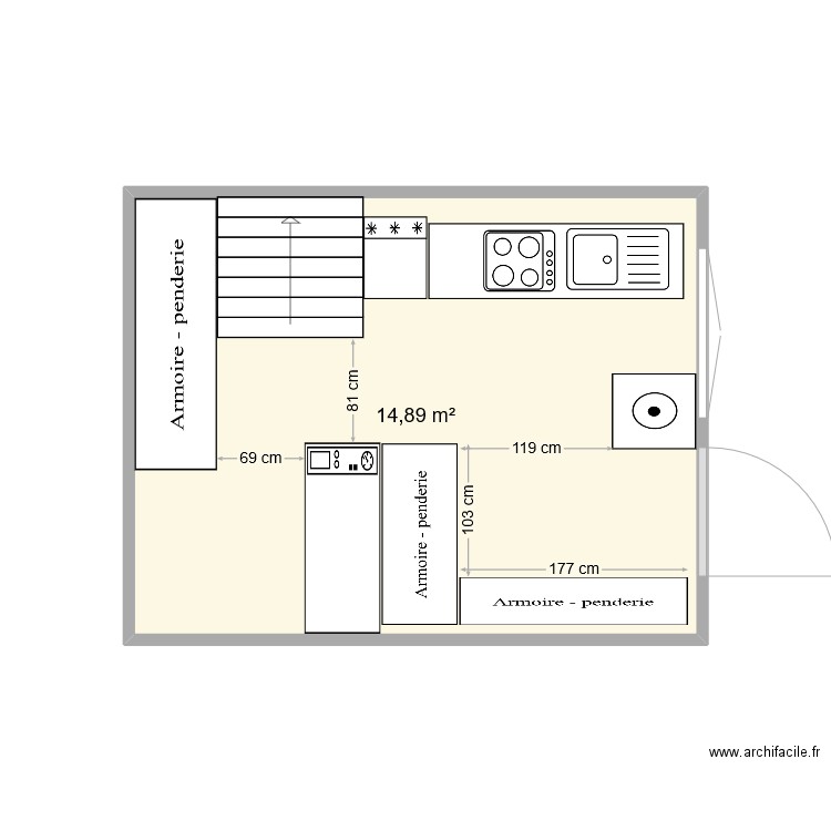 buanderie. Plan de 1 pièce et 15 m2