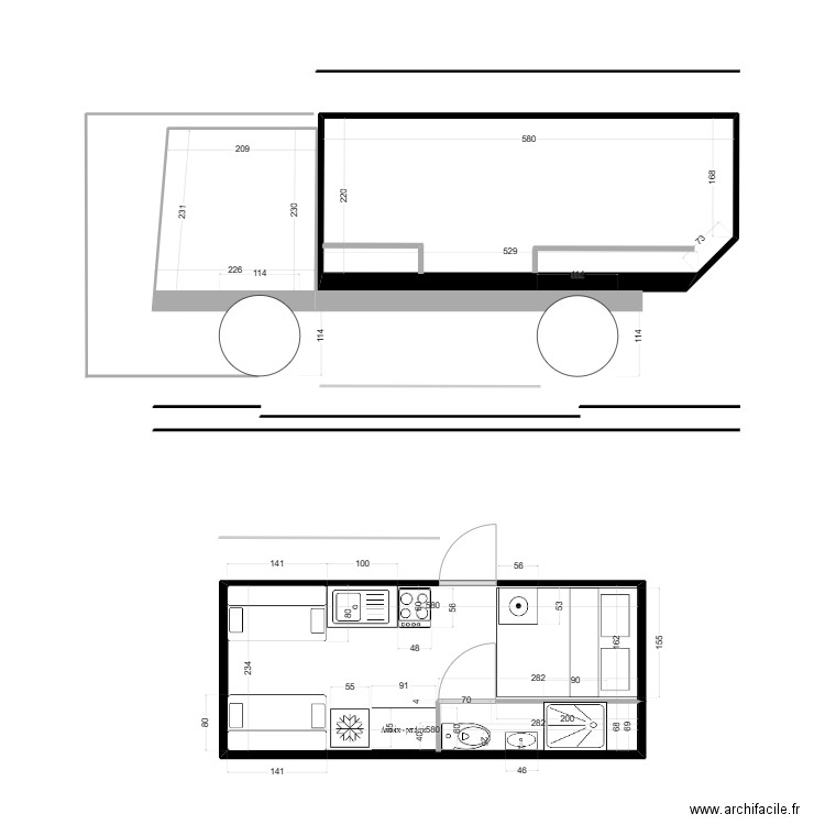 cellule cote. Plan de 3 pièces et 31 m2