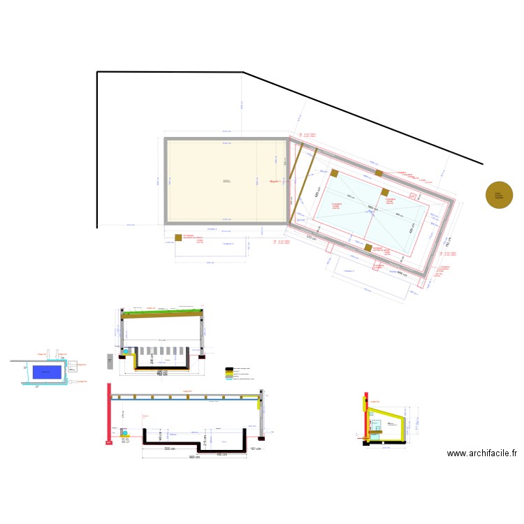 piscine béton 2024 v23. Plan de 1 pièce et 84 m2