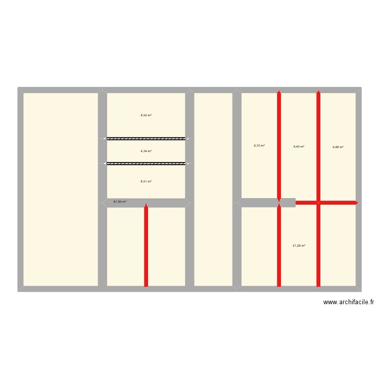 Pareillac Poutre. Plan de 8 pièces et 137 m2