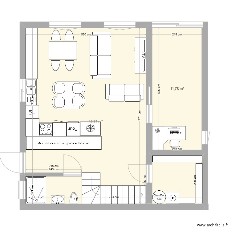 Grau. Plan de 2 pièces et 57 m2