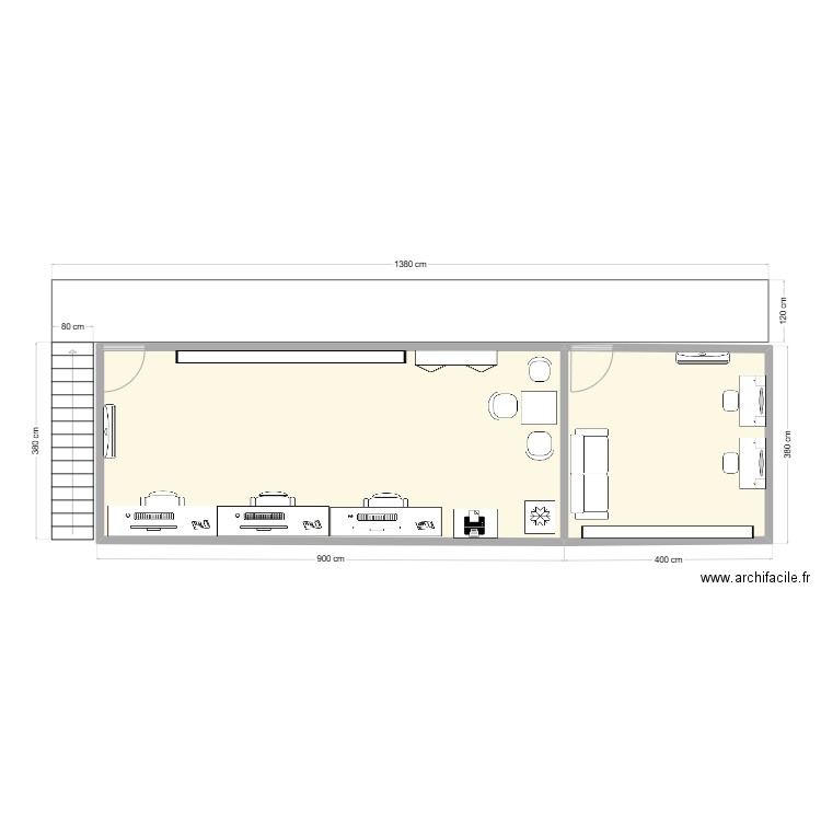 bureau1. Plan de 2 pièces et 46 m2