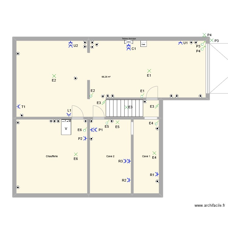 Papy - Sous-sol - symboles 01. Plan de 4 pièces et 117 m2