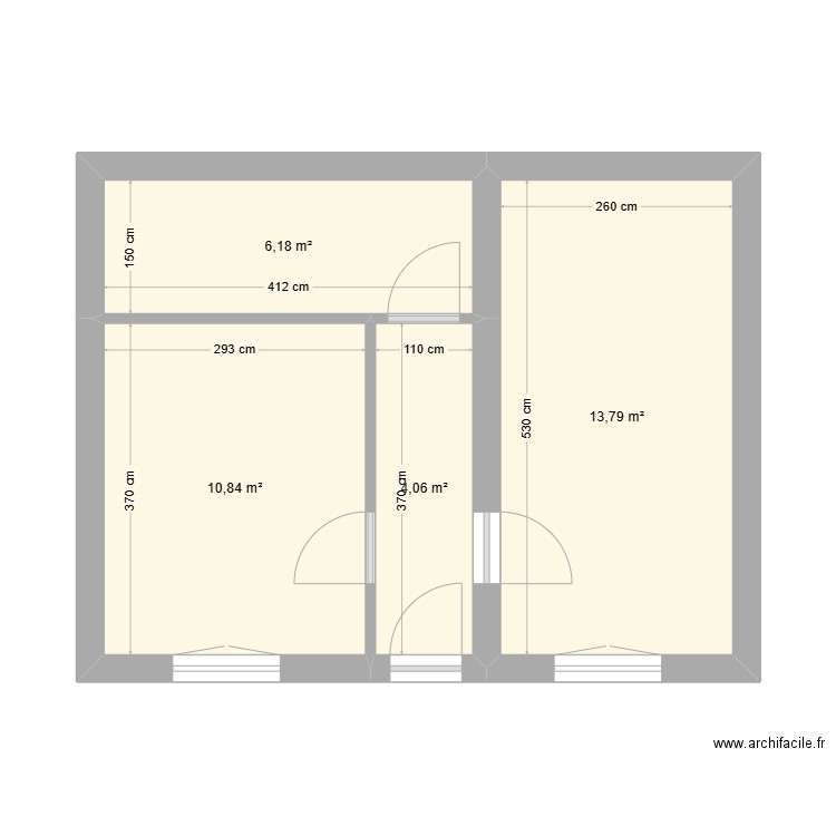 Plan t1 initial. Plan de 4 pièces et 35 m2