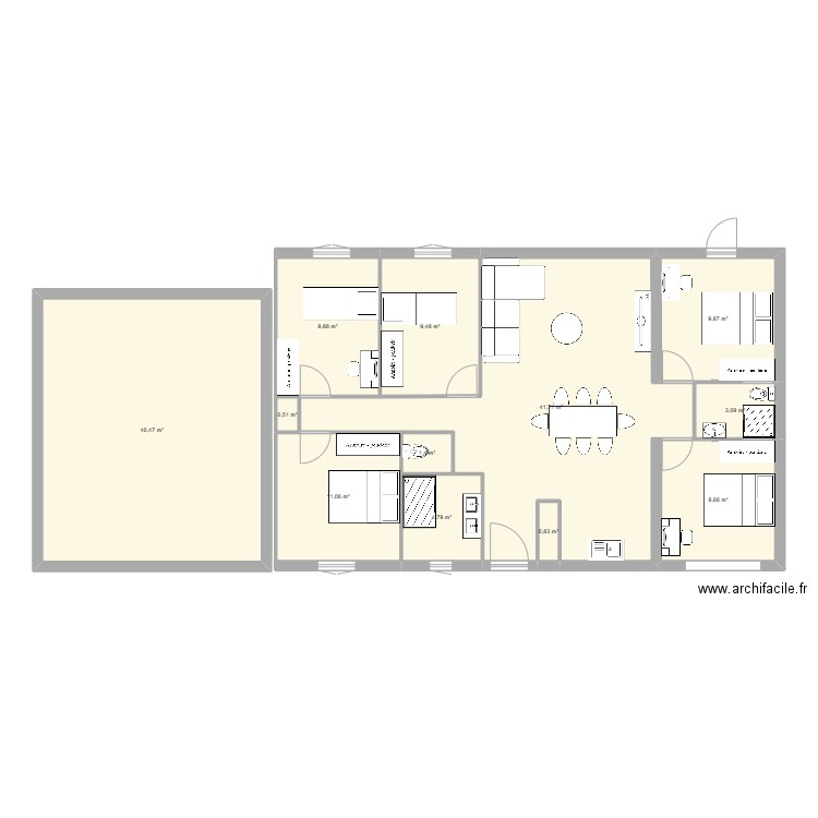 1er ébauche. Plan de 12 pièces et 143 m2