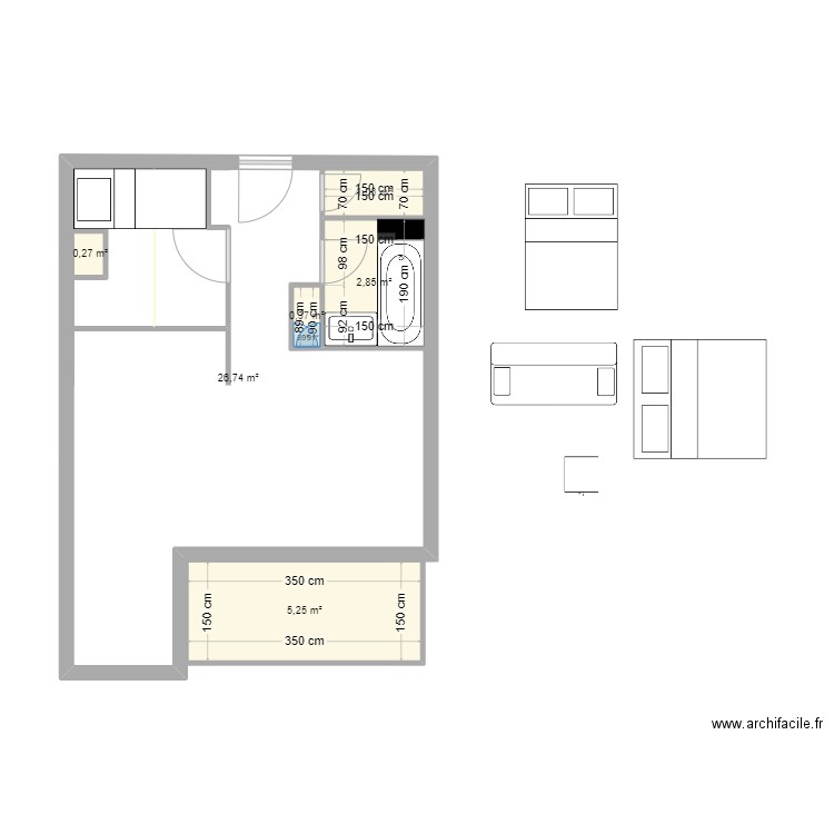 Plan Chardonnet V2. Plan de 6 pièces et 42 m2