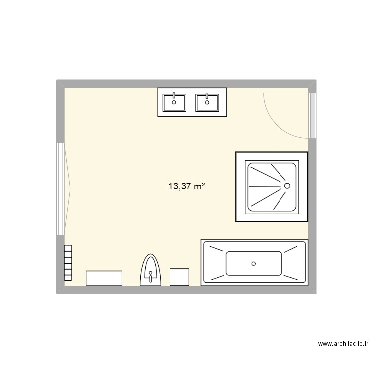 SDB étage. Plan de 1 pièce et 13 m2