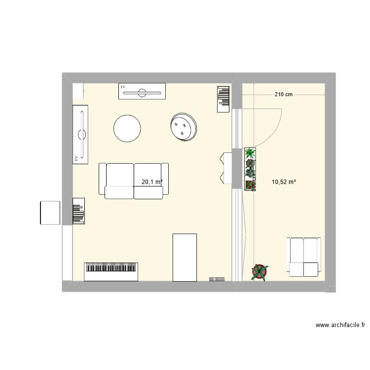 Plan Actuel. Plan de 2 pièces et 31 m2