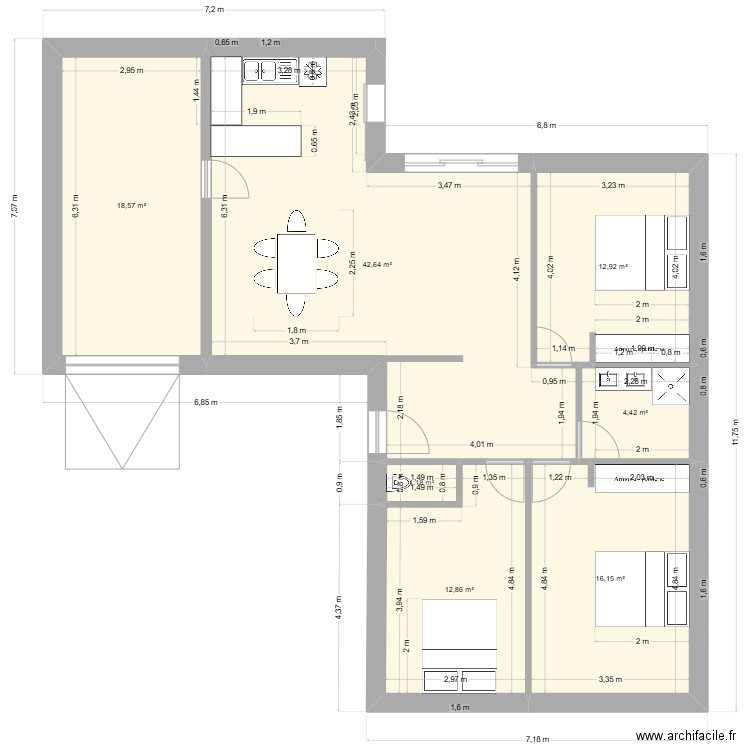 AVP 1 SC. Plan de 6 pièces et 109 m2