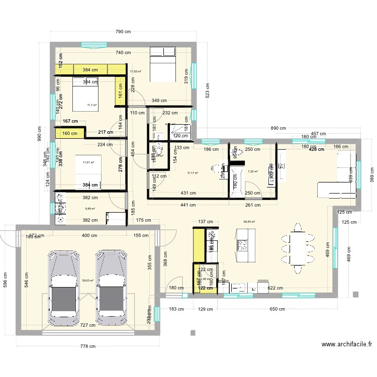 Maison plain pied 145m2 garage double. Plan de 11 pièces et 179 m2