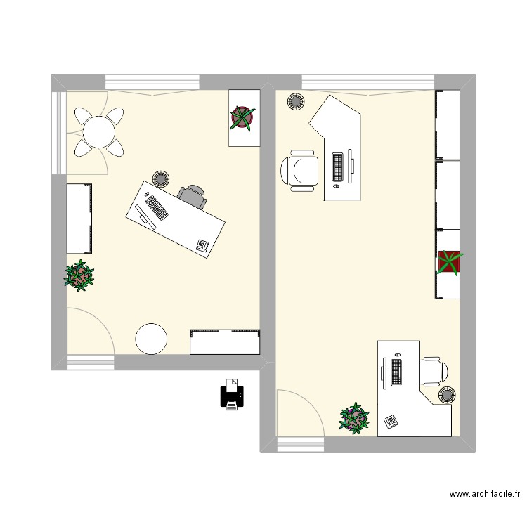 bureau 3. Plan de 2 pièces et 33 m2