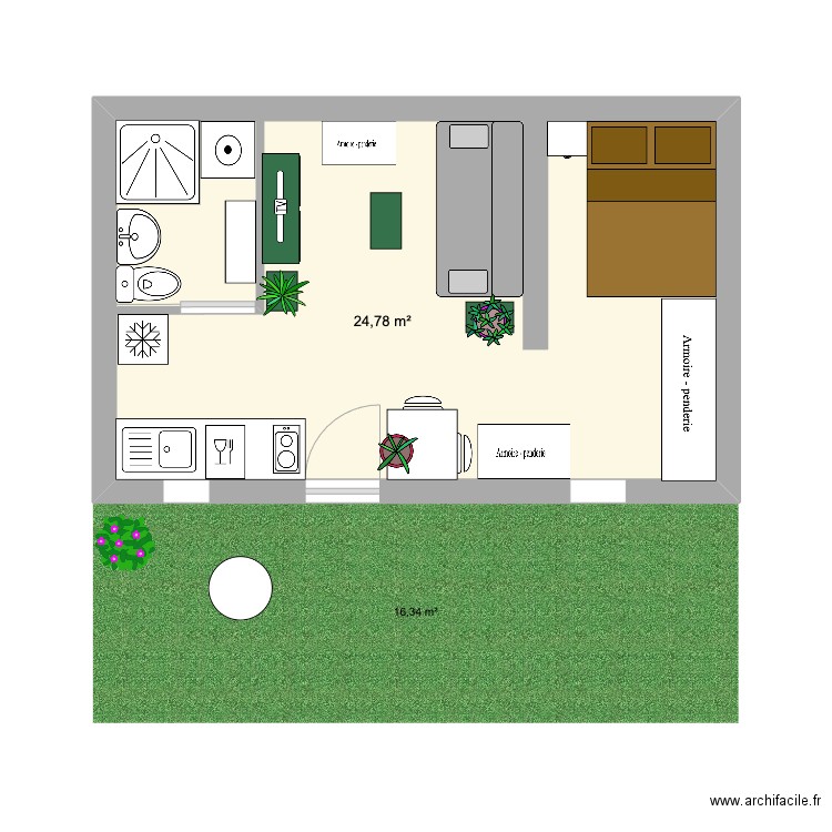 lepic . Plan de 1 pièce et 25 m2