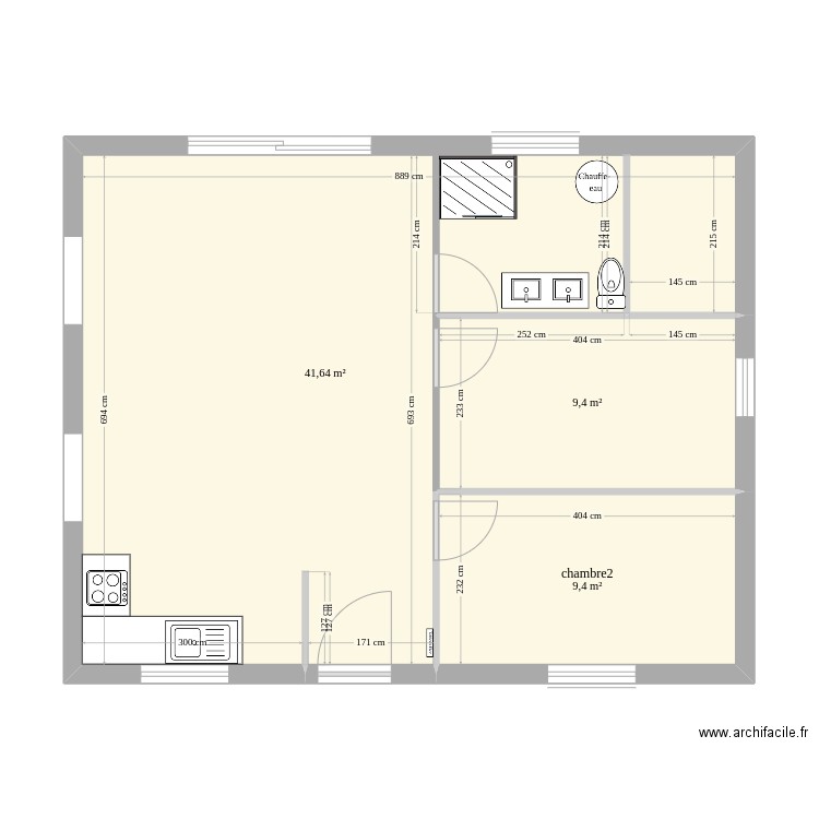 maison60_NA2. Plan de 3 pièces et 60 m2