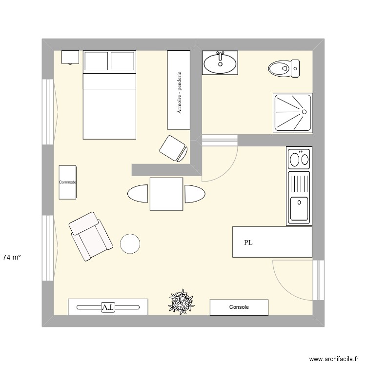 villa DEF. Plan de 1 pièce et 33 m2