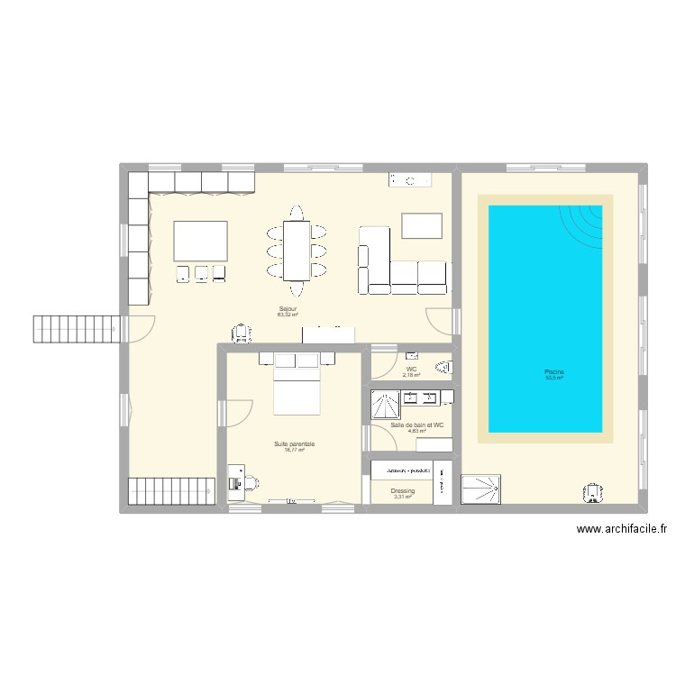 loft 1er etage. Plan de 6 pièces et 146 m2