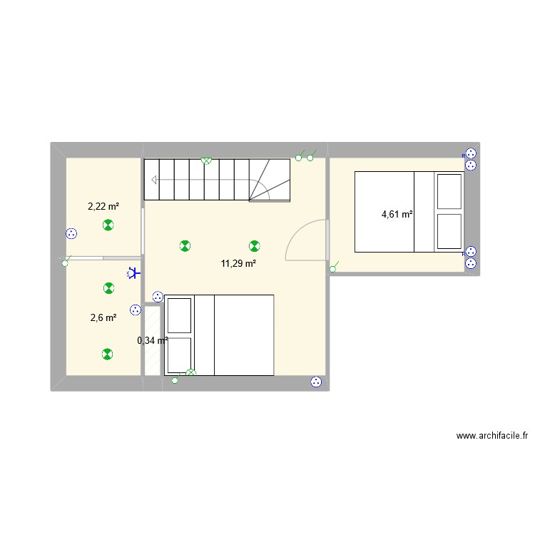 Grand Roc etage. Plan de 5 pièces et 21 m2