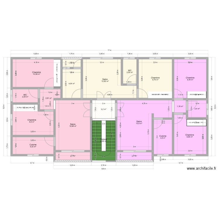 01 Studio + 02 Appart par niveau. Plan de 21 pièces et 129 m2