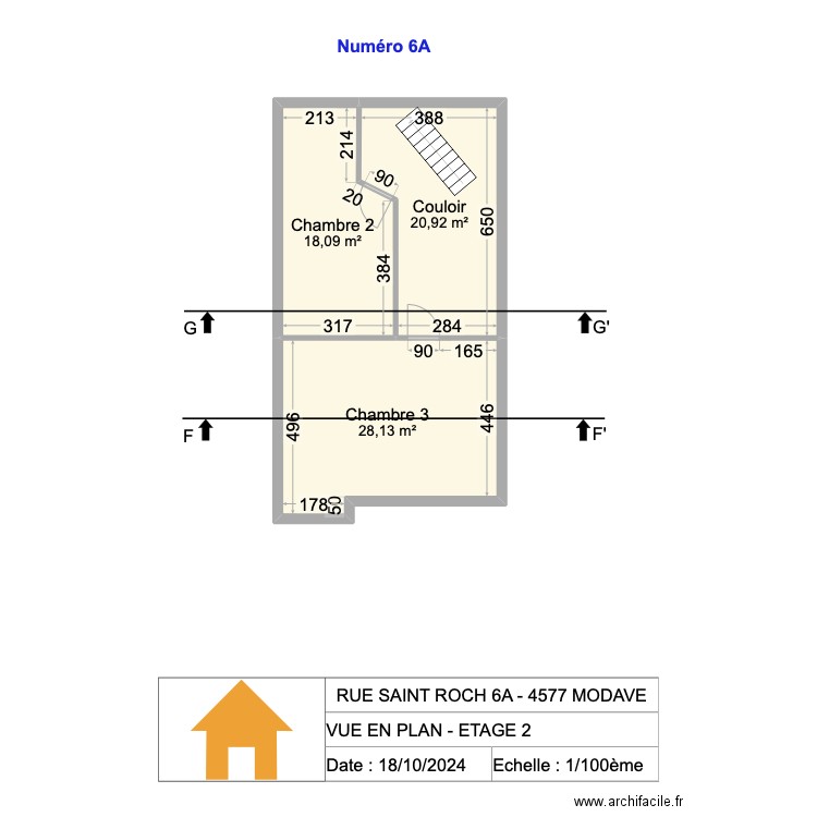 V.RADOUX - VUE EN PLAN - ETAGE 2 - V2.20. Plan de 3 pièces et 67 m2