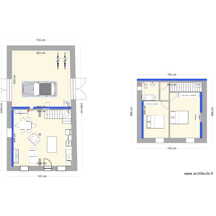 Oradour sur Vayres B. Plan de 2 pièces et 116 m2