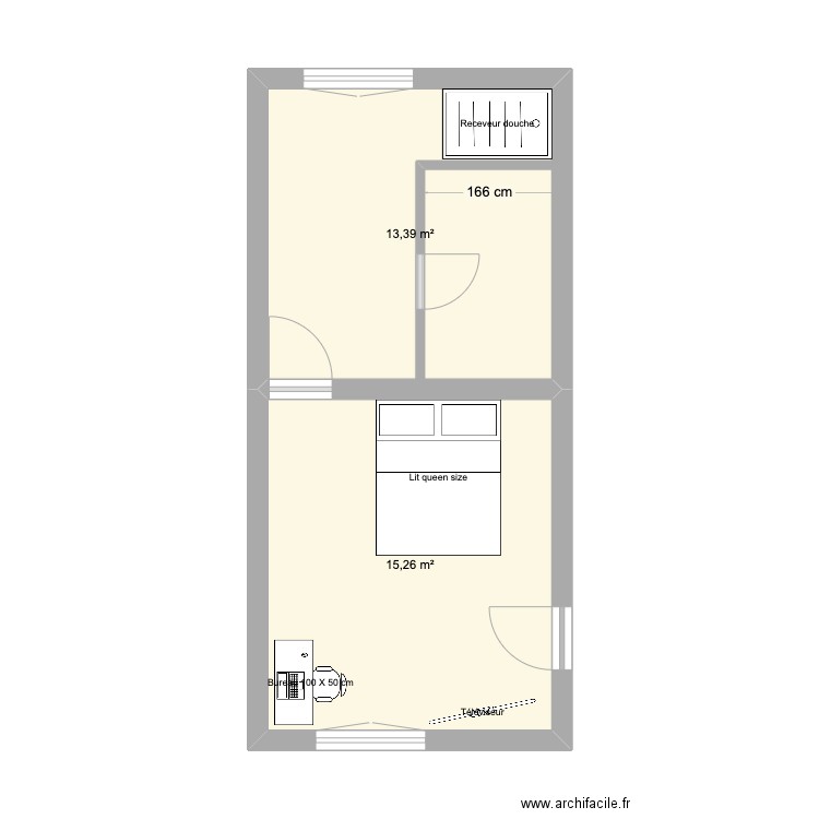 Chambre parentale. Plan de 2 pièces et 29 m2