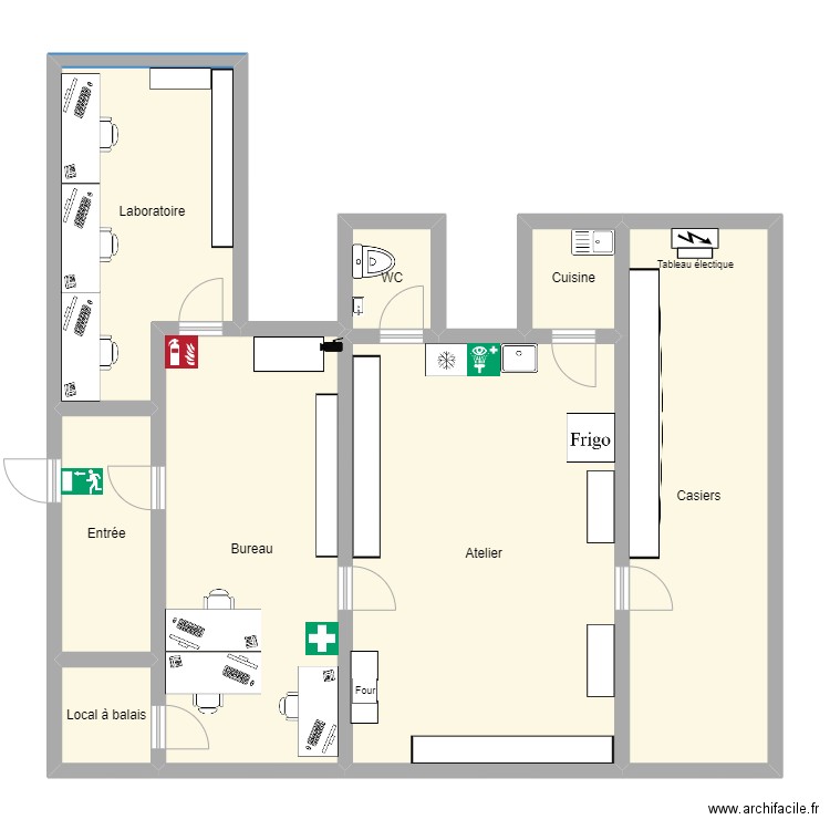 Entrepôt. Plan de 8 pièces et 120 m2