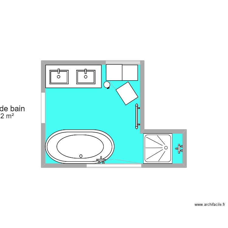 Sdb parentale. Plan de 1 pièce et 6 m2