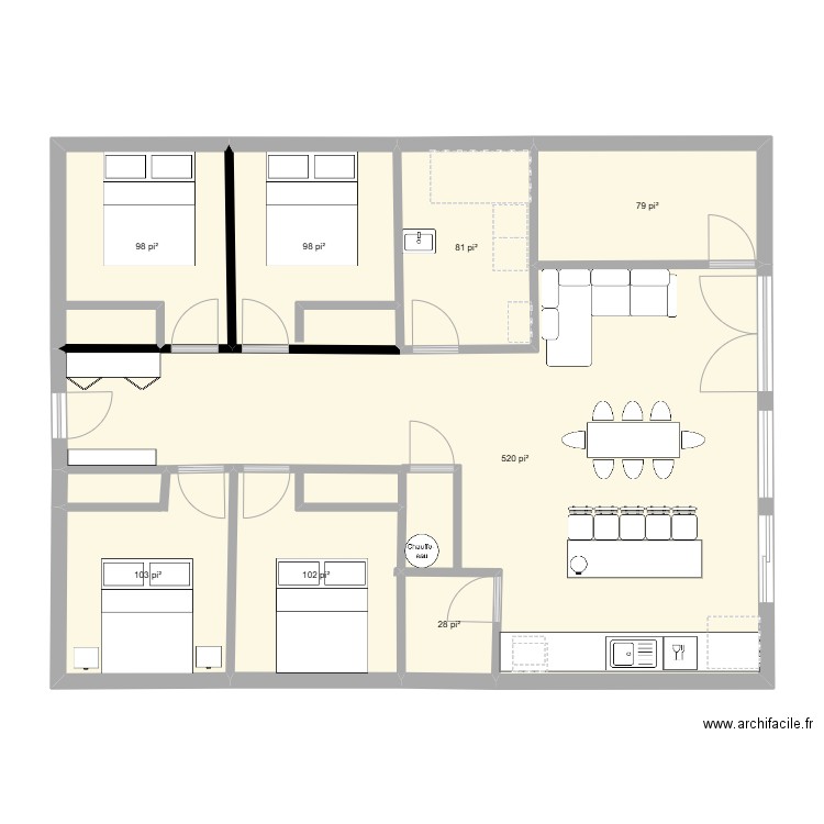 chalet . Plan de 8 pièces et 103 m2