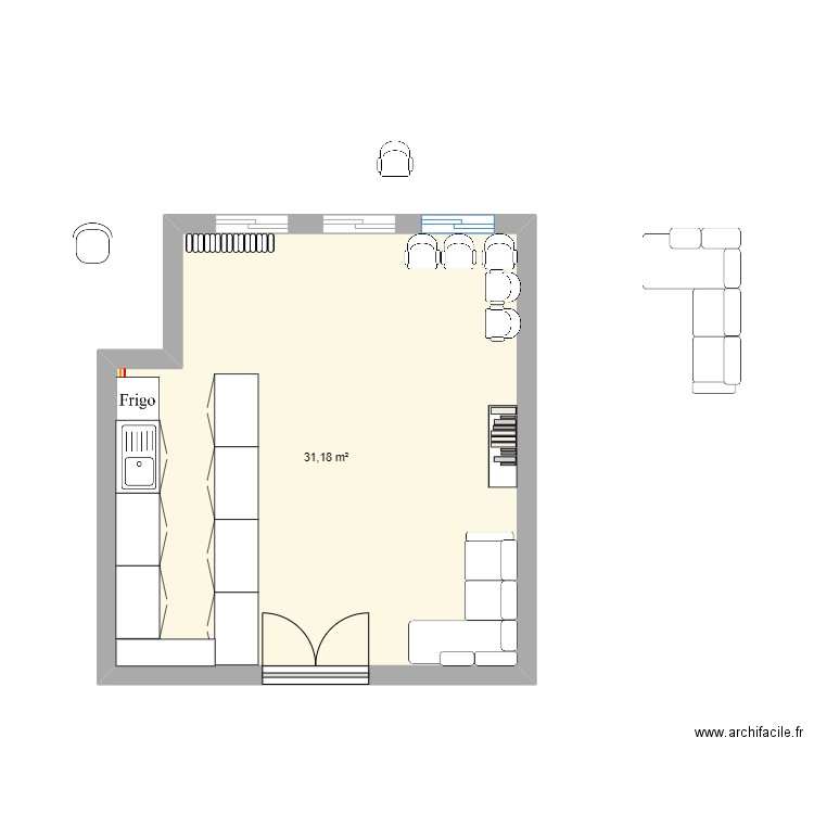 Popote 2. Plan de 1 pièce et 31 m2