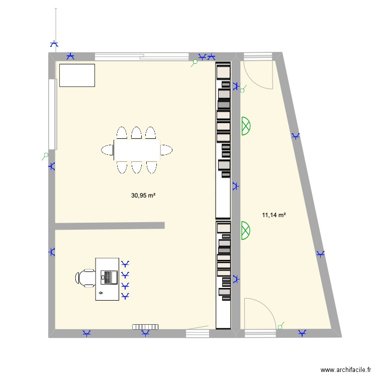 Extension Allinges aménagement v3. Plan de 2 pièces et 42 m2