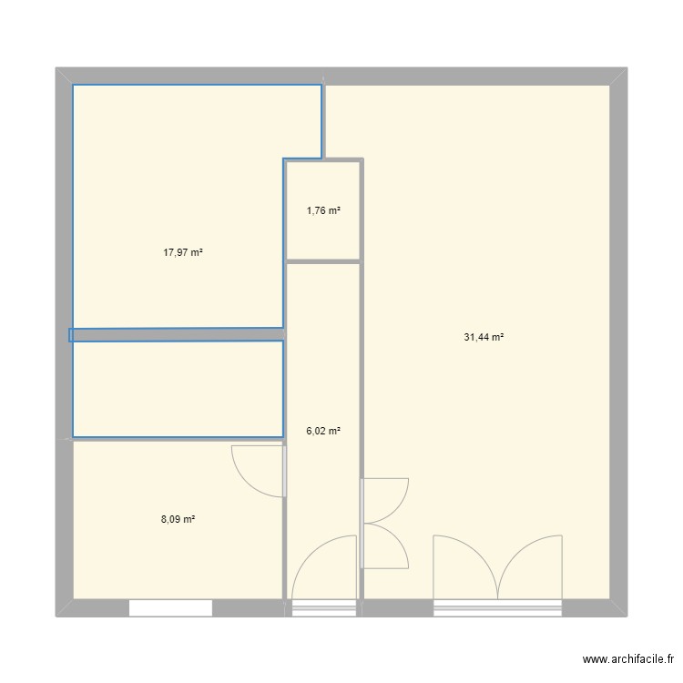 1dqs. Plan de 5 pièces et 65 m2