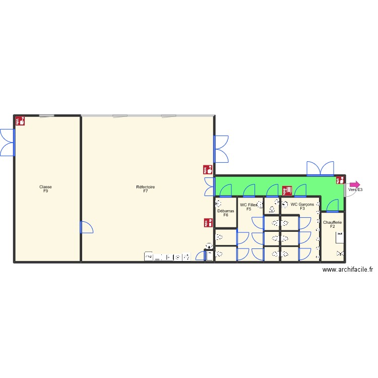 Plan Evacuation - Bloc F - fin. Plan de 17 pièces et 187 m2