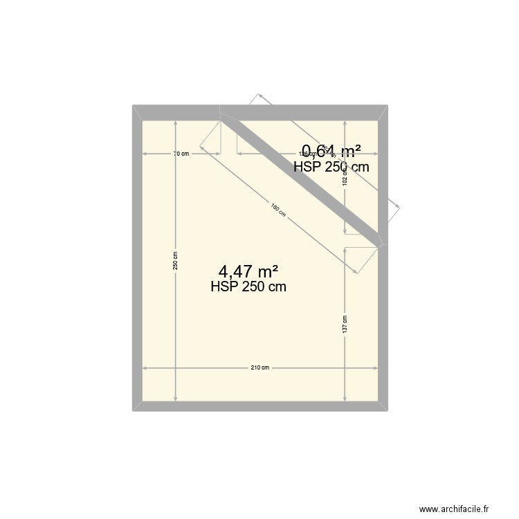 penderie. Plan de 2 pièces et 5 m2