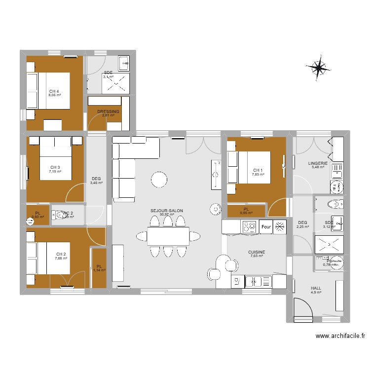 BRETI 5. Plan de 18 pièces et 100 m2