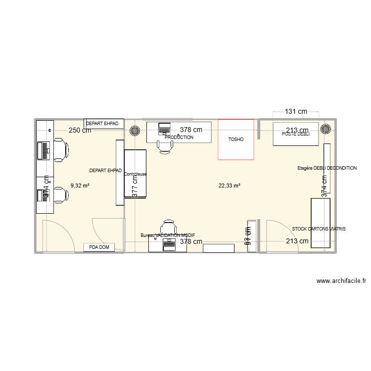 pda 2 pharmacie de camargue. Plan de 2 pièces et 32 m2