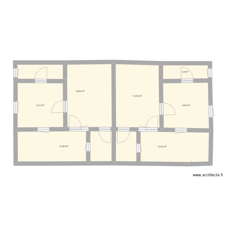 Plan 2x Ch Sal Wcd cuis int habitat. Plan de 7 pièces et 74 m2