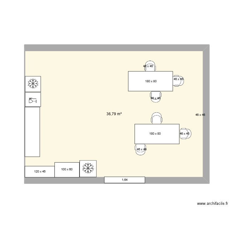 Cuisine / work space. Plan de 1 pièce et 37 m2