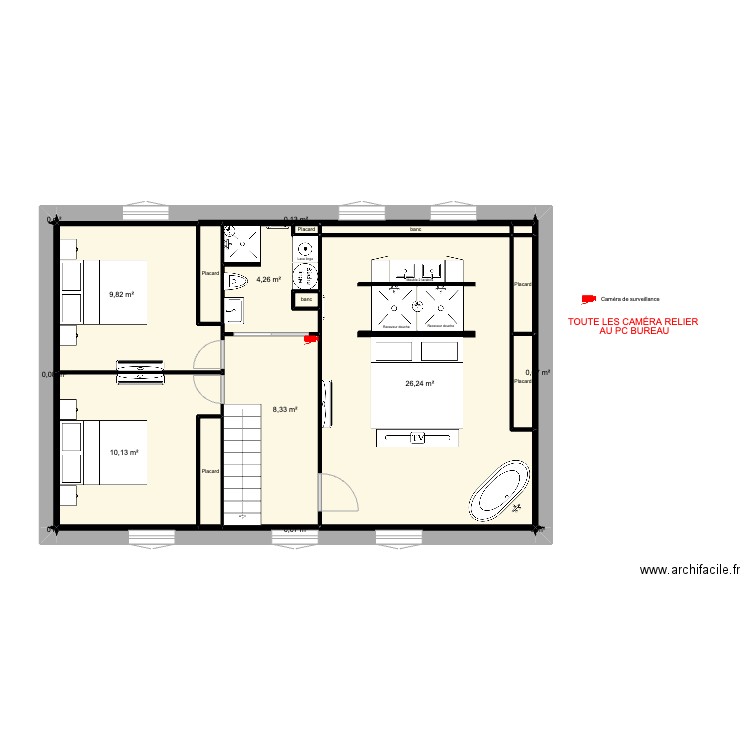 festigny 1 étage CAMÉRA. Plan de 20 pièces et 64 m2