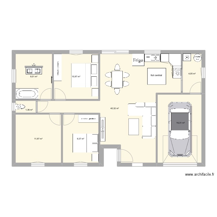 Plan maison . Plan de 8 pièces et 103 m2