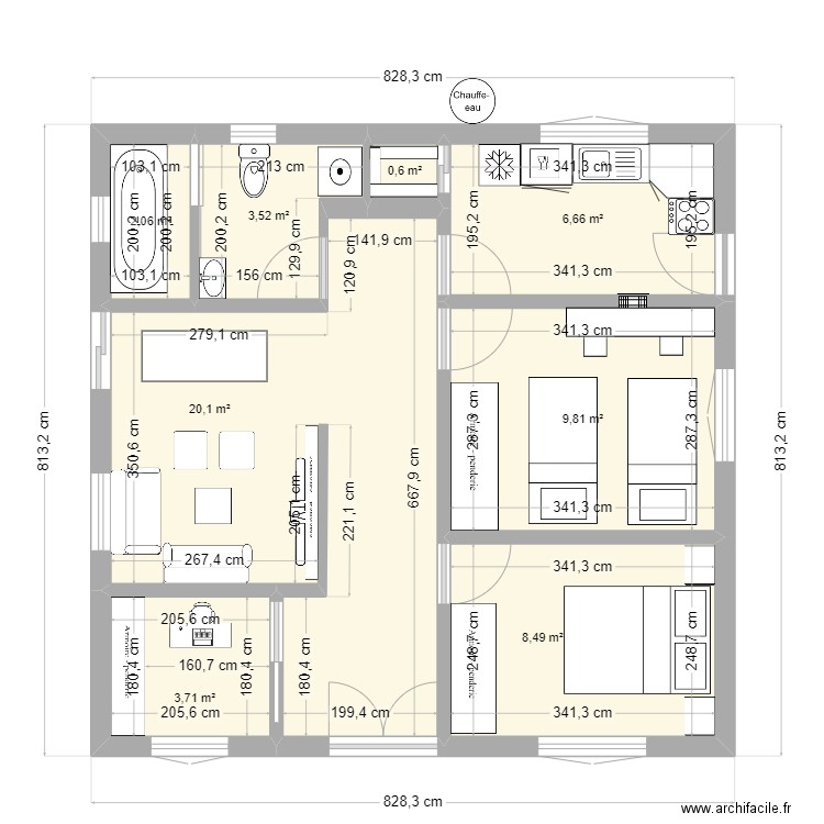 planV2 60M2. Plan de 8 pièces et 55 m2