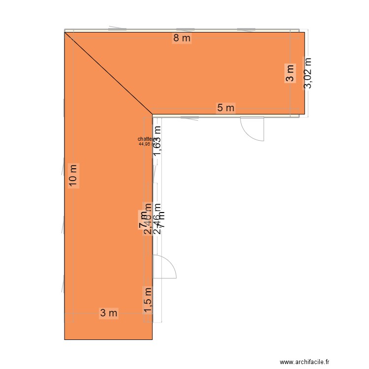 chaterie 1. Plan de 1 pièce et 45 m2