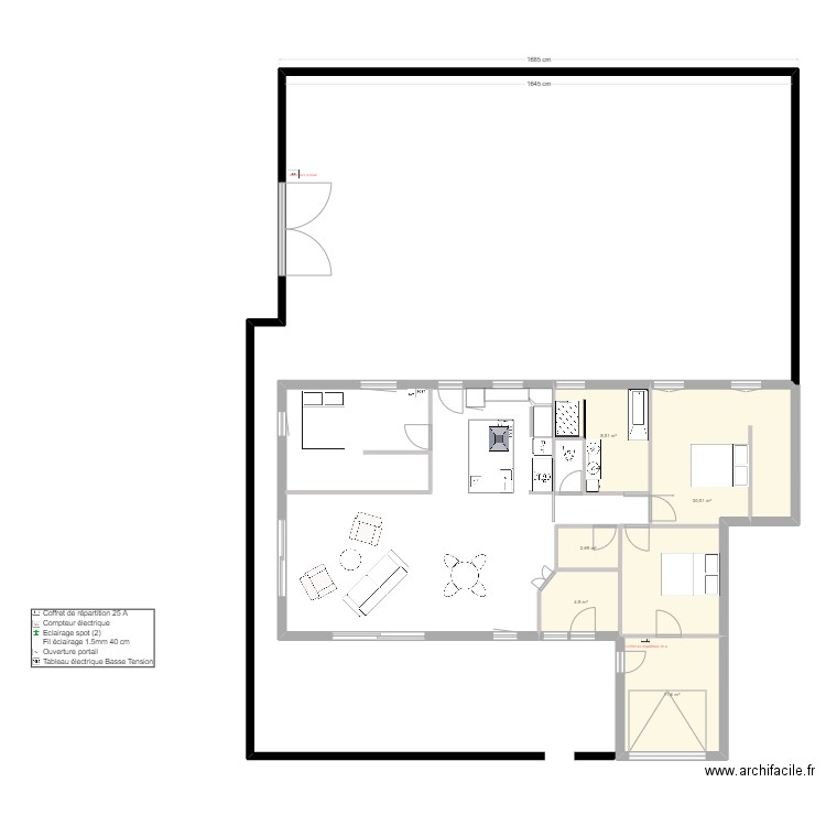 sandrine plan vierge. Plan de 5 pièces et 58 m2