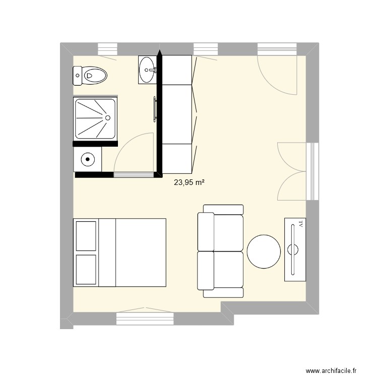 STUDIO ST BAUZILLE . Plan de 1 pièce et 24 m2