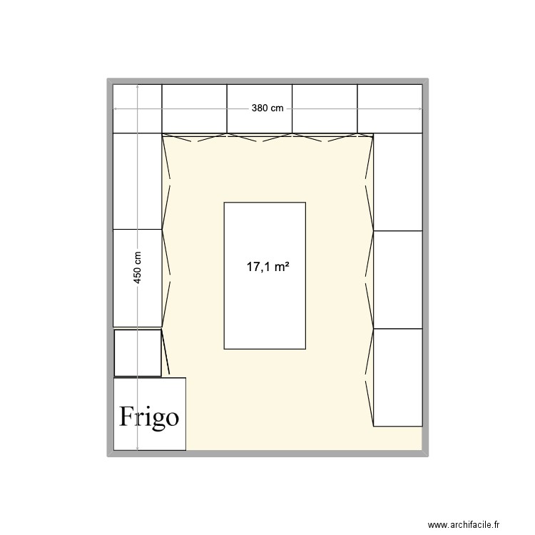 cuisine. Plan de 1 pièce et 17 m2