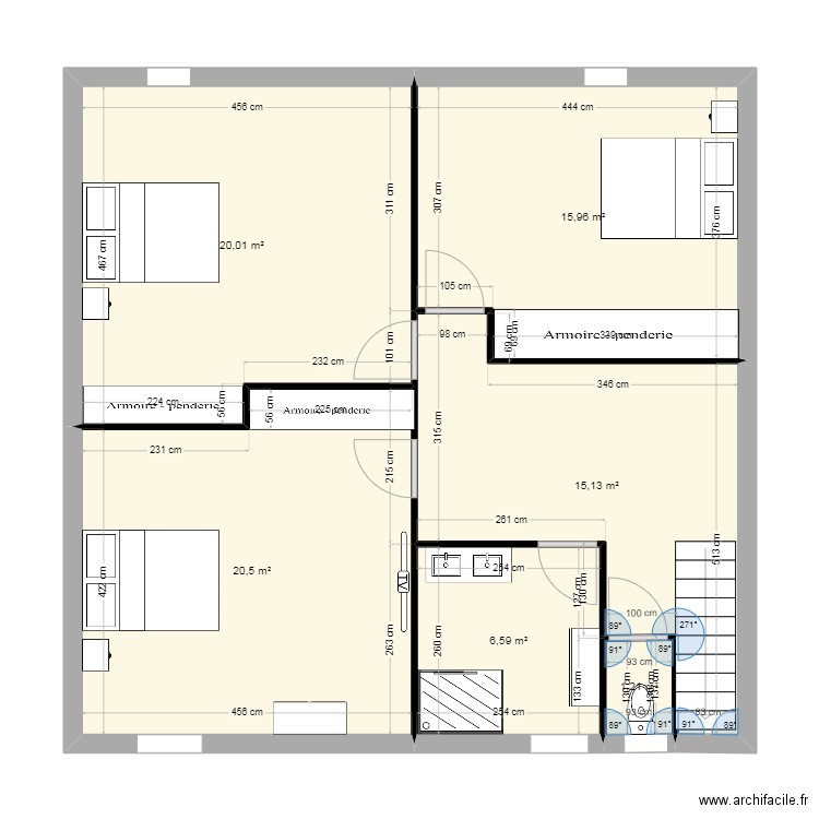 panier. Plan de 6 pièces et 79 m2