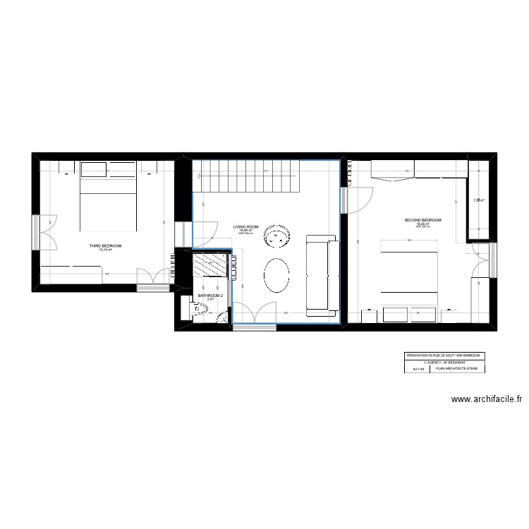 BARBIZON 888 PROJET ÉTAGE. Plan de 5 pièces et 50 m2