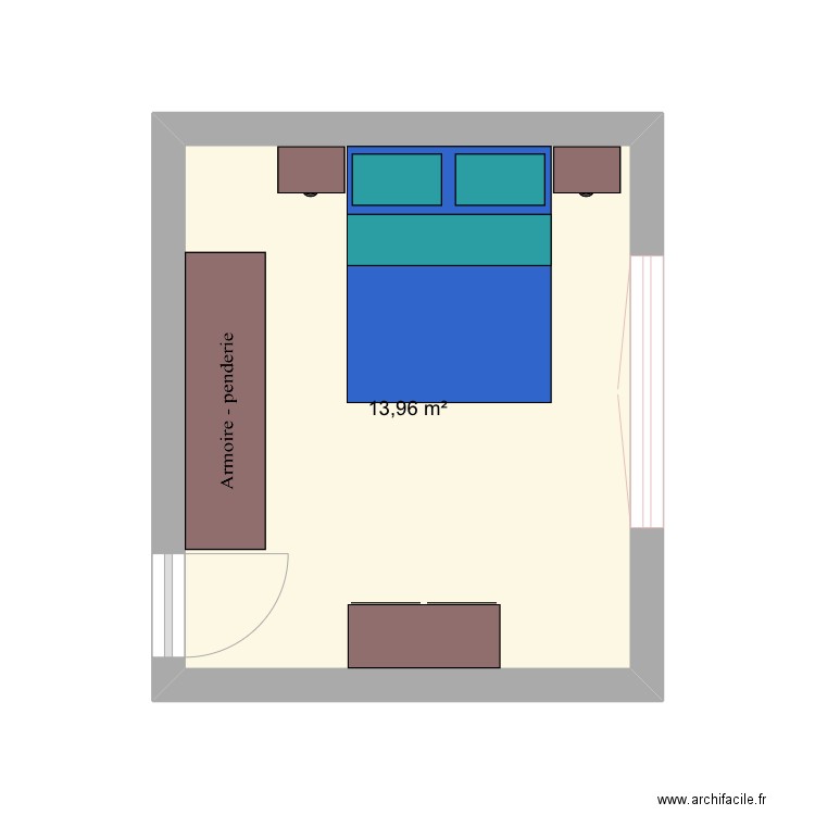 Chambre 1. Plan de 1 pièce et 14 m2